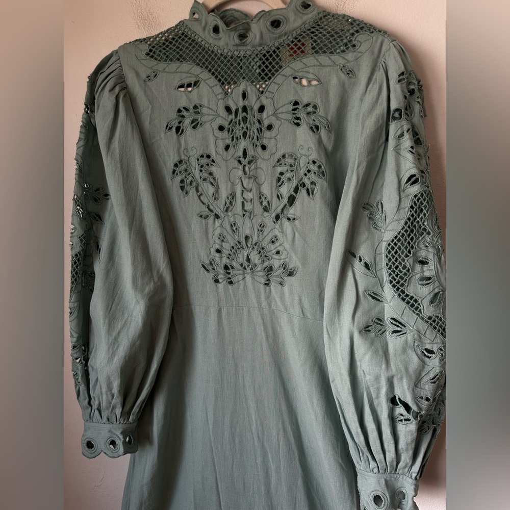 FARM RIO Elegant Green Embroidered MIDI Dress - Picture 7 of 12
